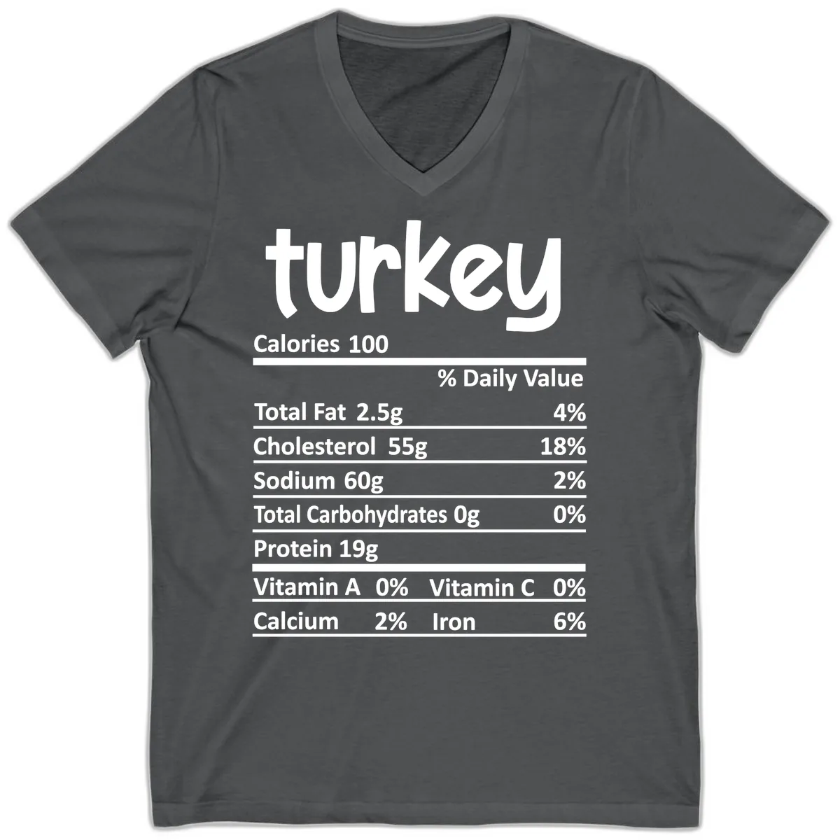 Turkey Nutrition Facts V-Neck in Asphalt
