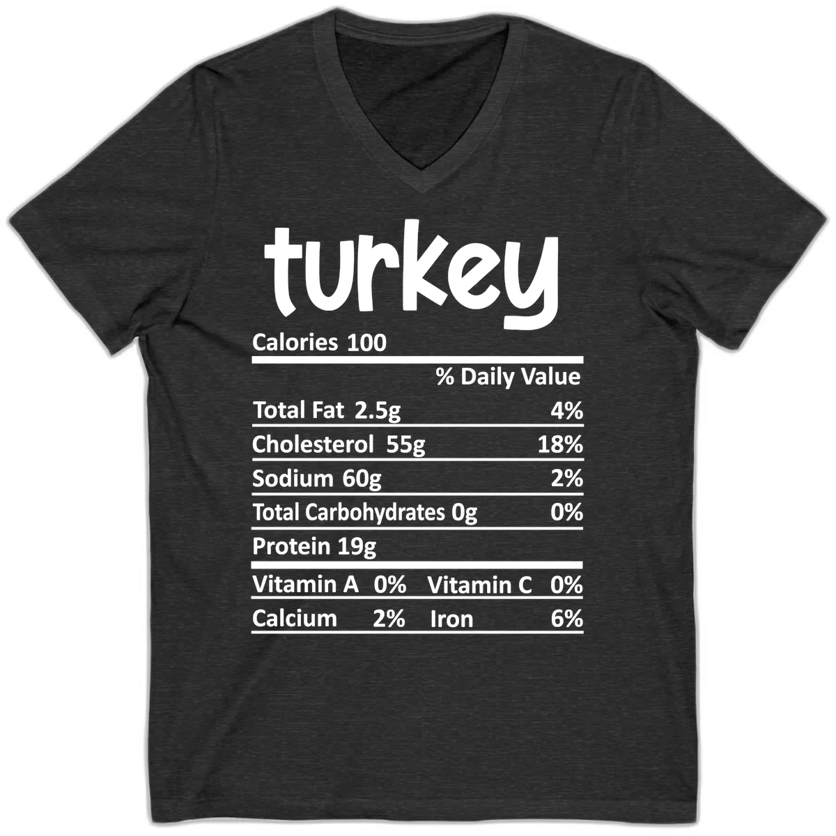 Turkey Nutrition Facts V-Neck in Dark Grey Heather