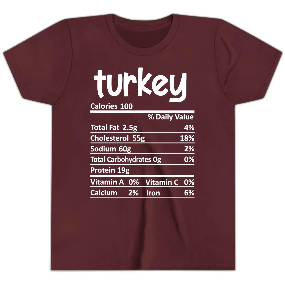 Turkey Nutrition Facts Youth T-Shirt in Maroon