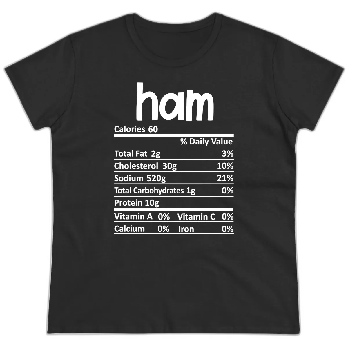 Nutrition Facts Ham Label Ladies Tee in Black