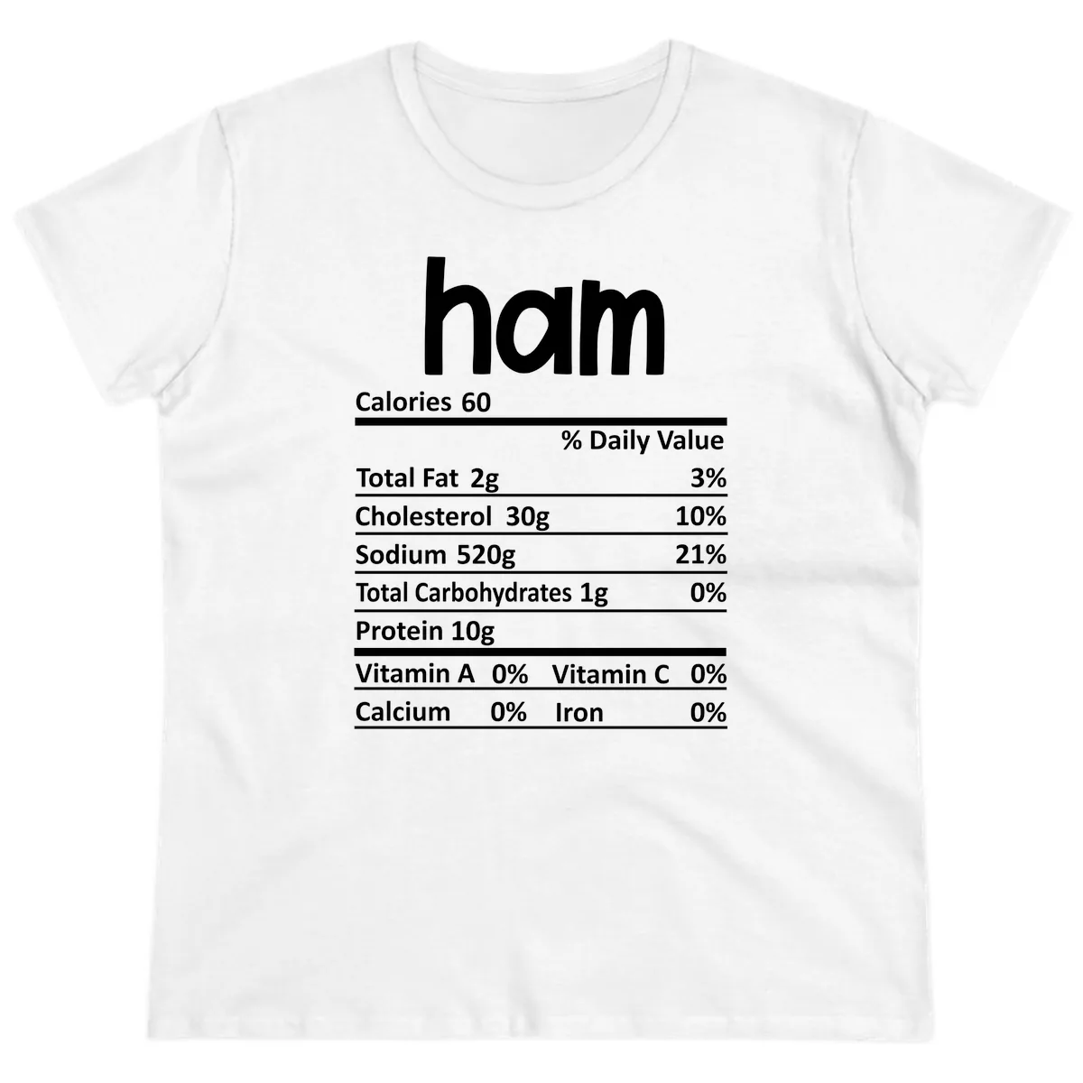 Nutrition Facts Ham Label Ladies Tee in White