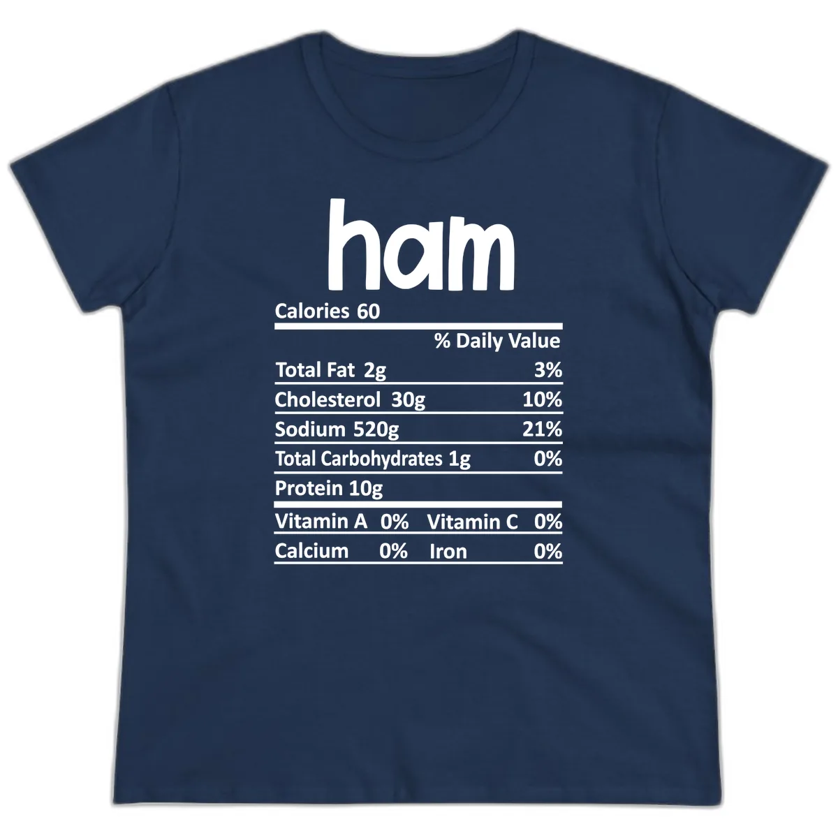 Nutrition Facts Ham Label Ladies Tee in Navy