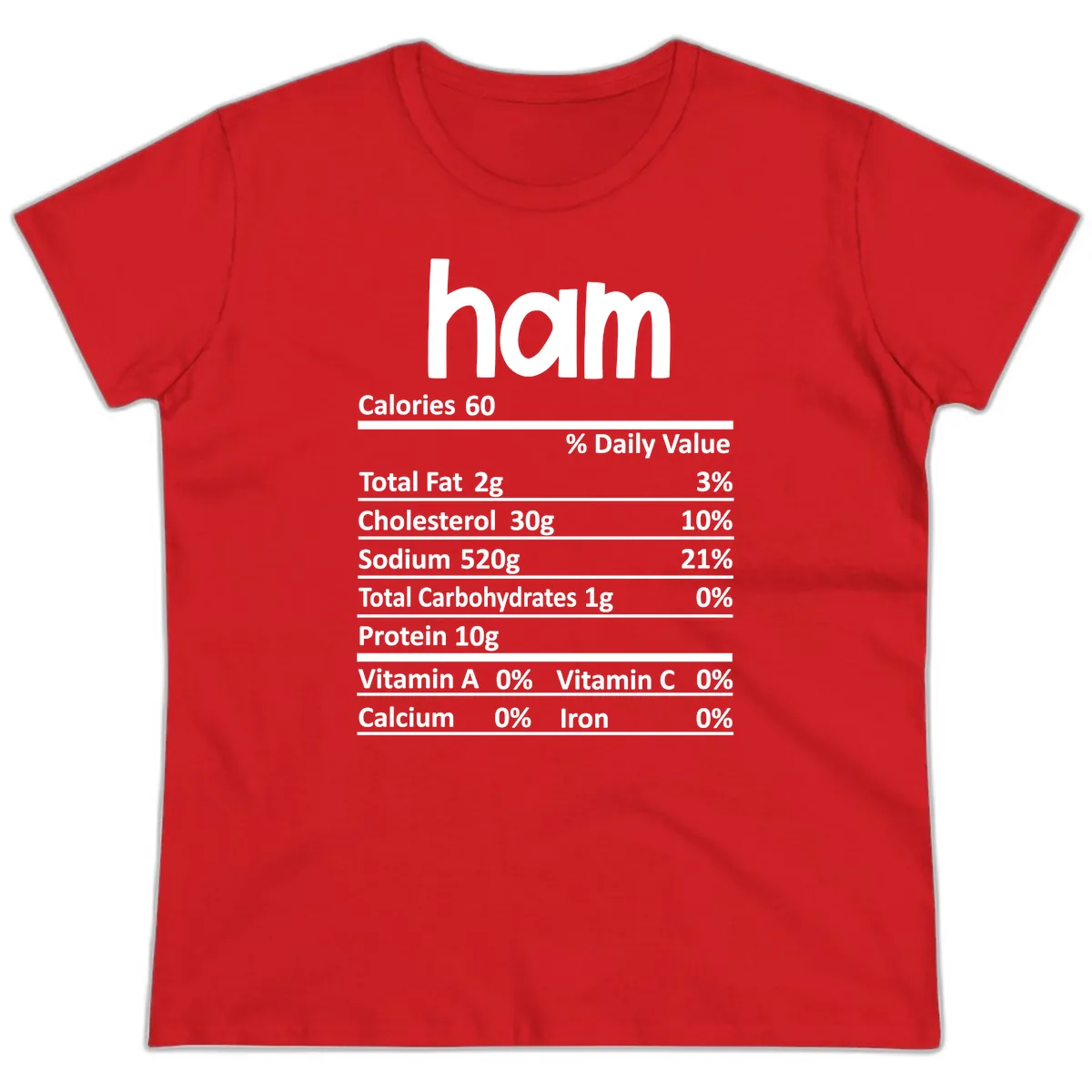 Nutrition Facts Ham Label Ladies Tee in Red