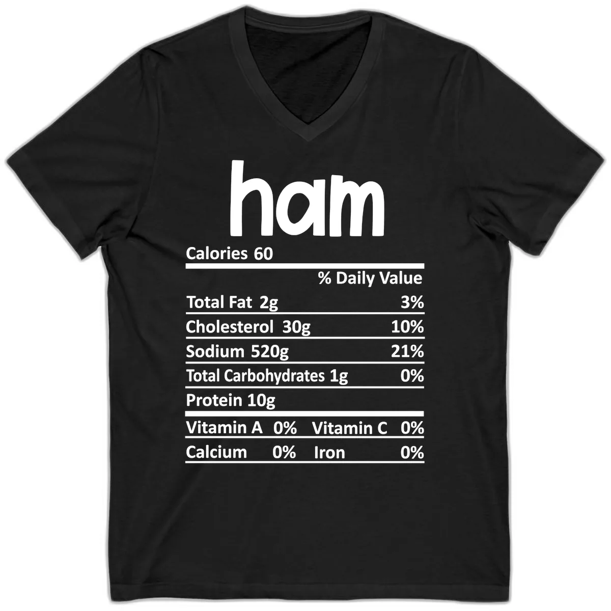 Nutrition Facts Ham Label V-Neck in Black