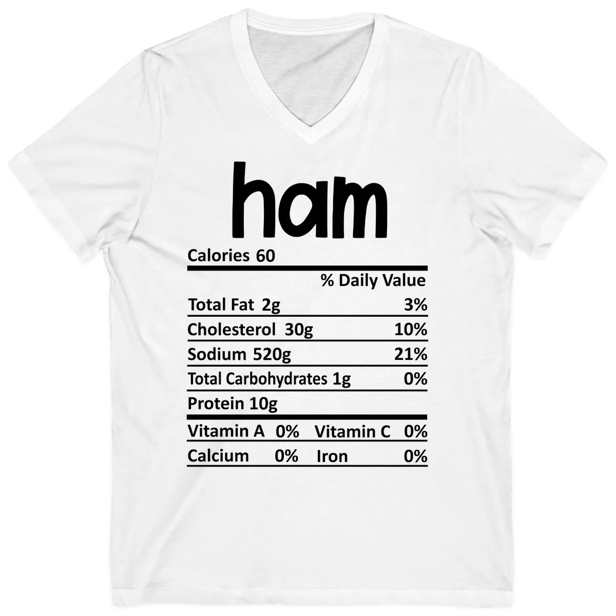 Nutrition Facts Ham Label V-Neck in White