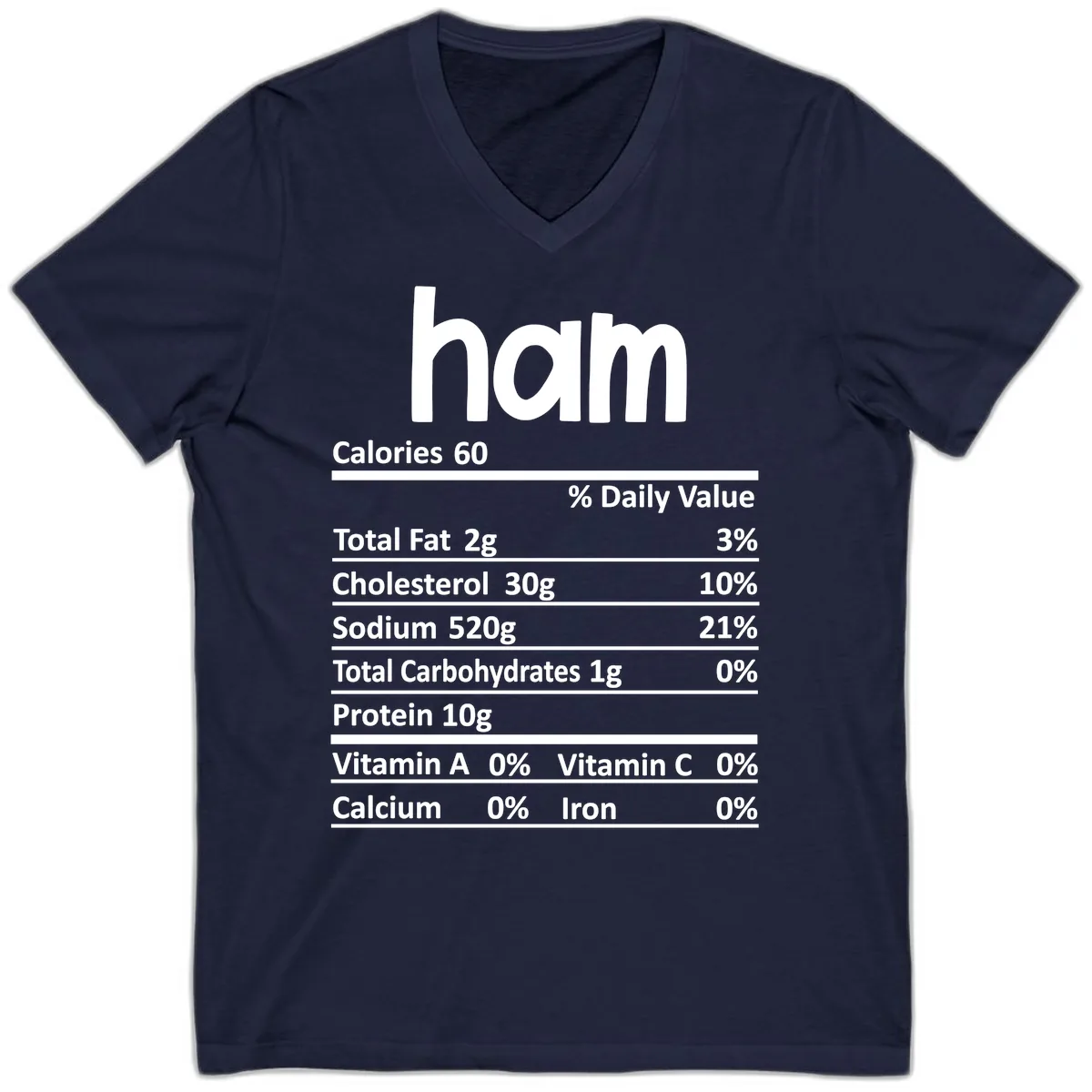 Nutrition Facts Ham Label V-Neck in Navy
