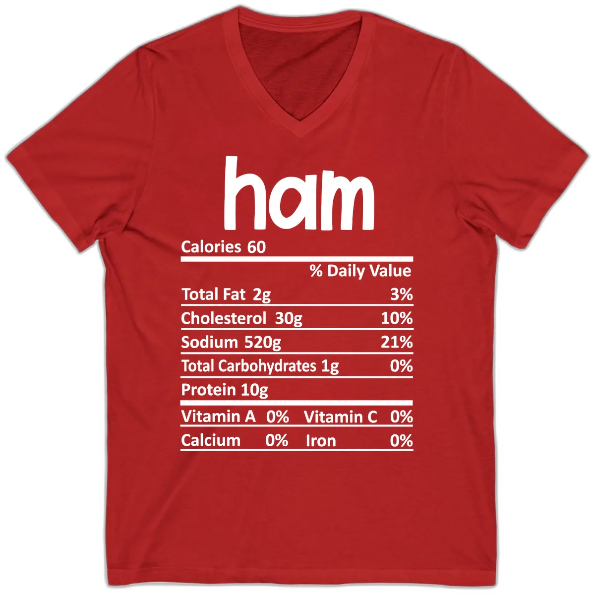 Nutrition Facts Ham Label V-Neck in Red