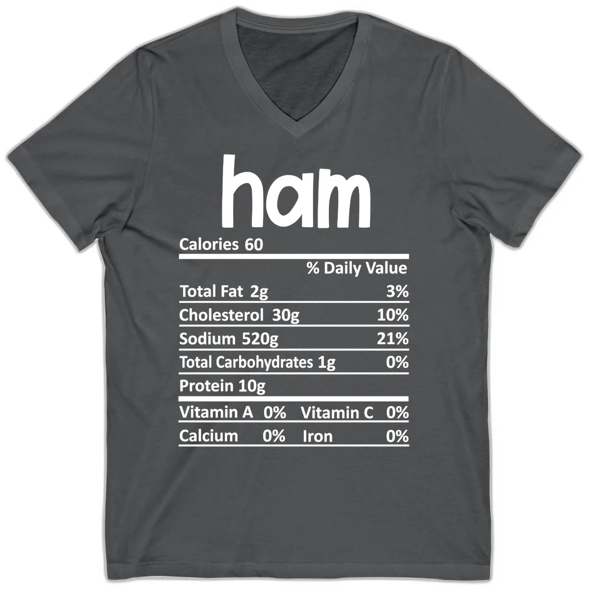Nutrition Facts Ham Label V-Neck in Asphalt