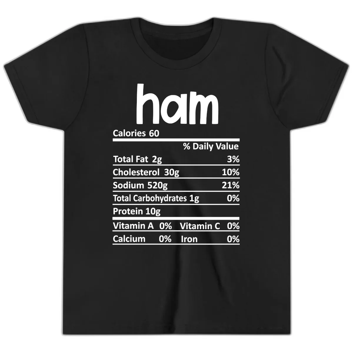 Nutrition Facts Ham Label Youth T-Shirt in Black