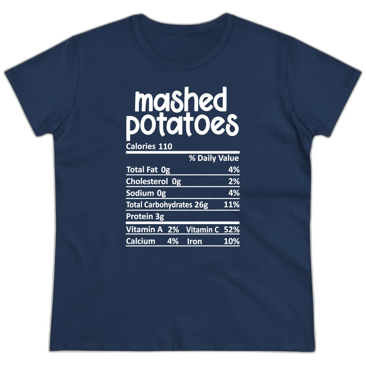 Mashed Potatoes Nutrition Facts Ladies Tee in Navy