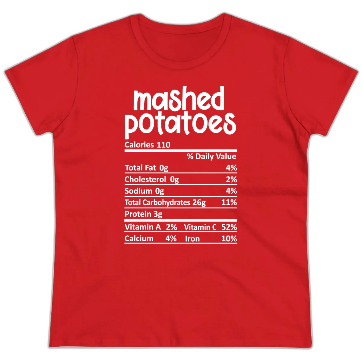 Mashed Potatoes Nutrition Facts Ladies Tee in Red
