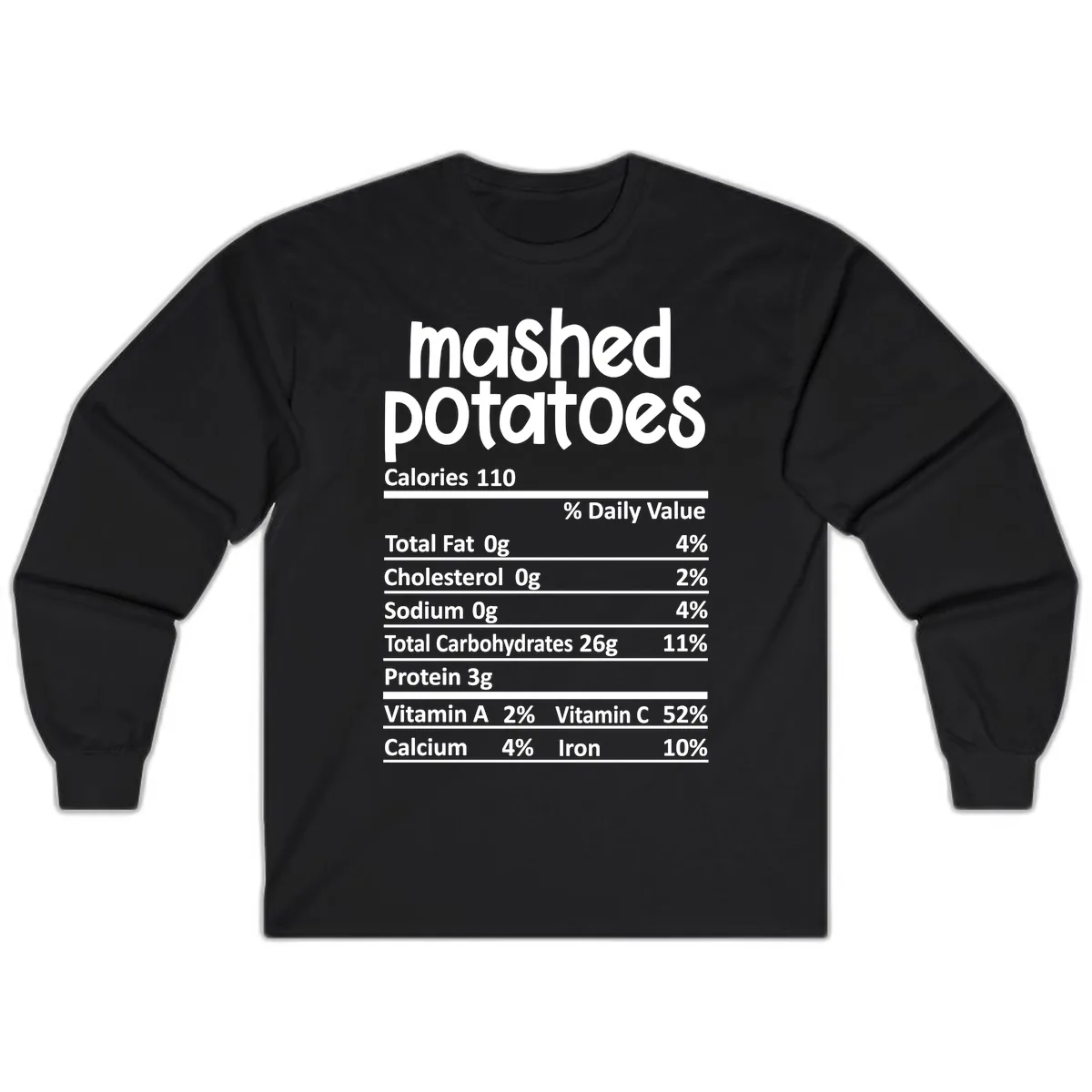 Mashed Potatoes Nutrition Facts Long Sleeve in Black