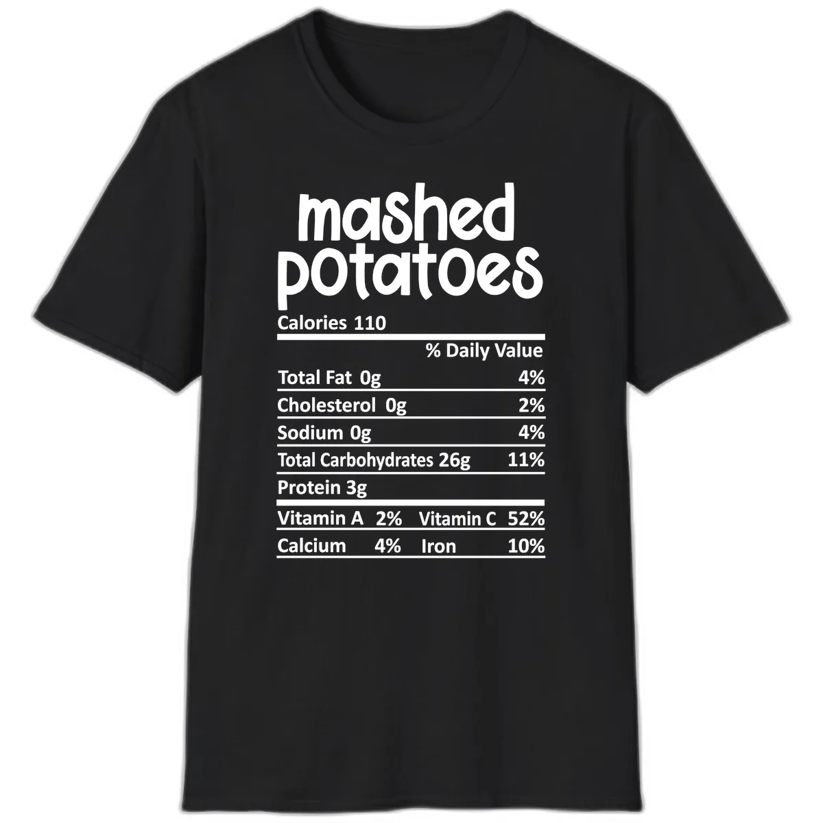 Mashed Potatoes Nutrition Facts T-Shirt in Black