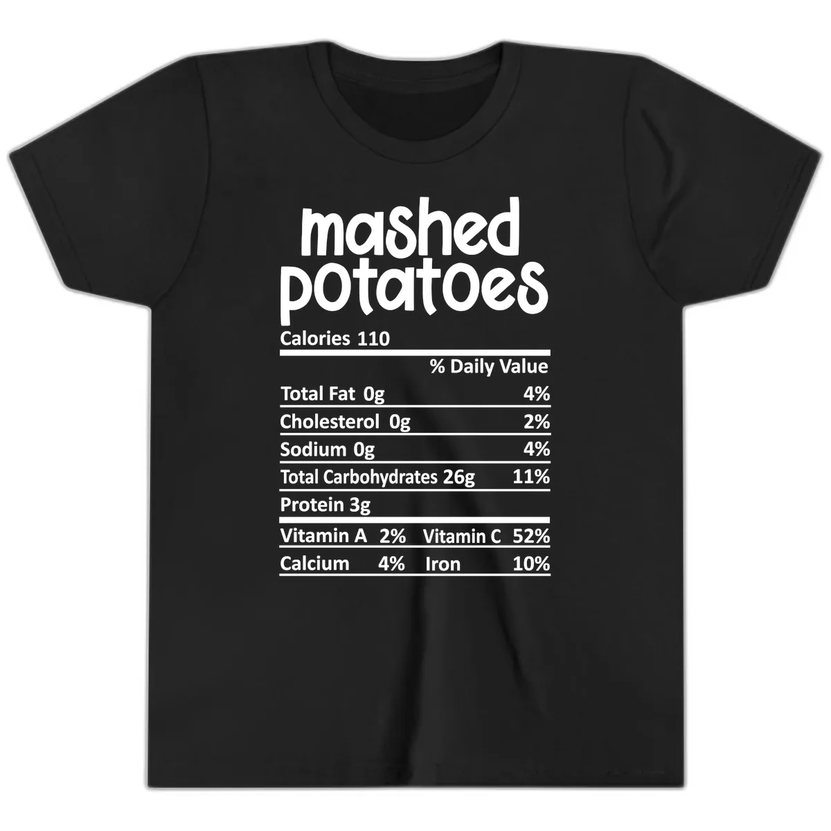Mashed Potatoes Nutrition Facts Youth T-Shirt in Black