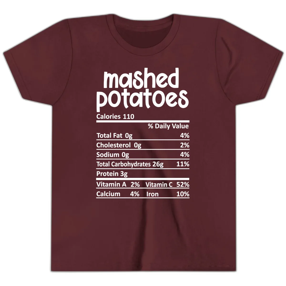 Mashed Potatoes Nutrition Facts Youth T-Shirt in Maroon