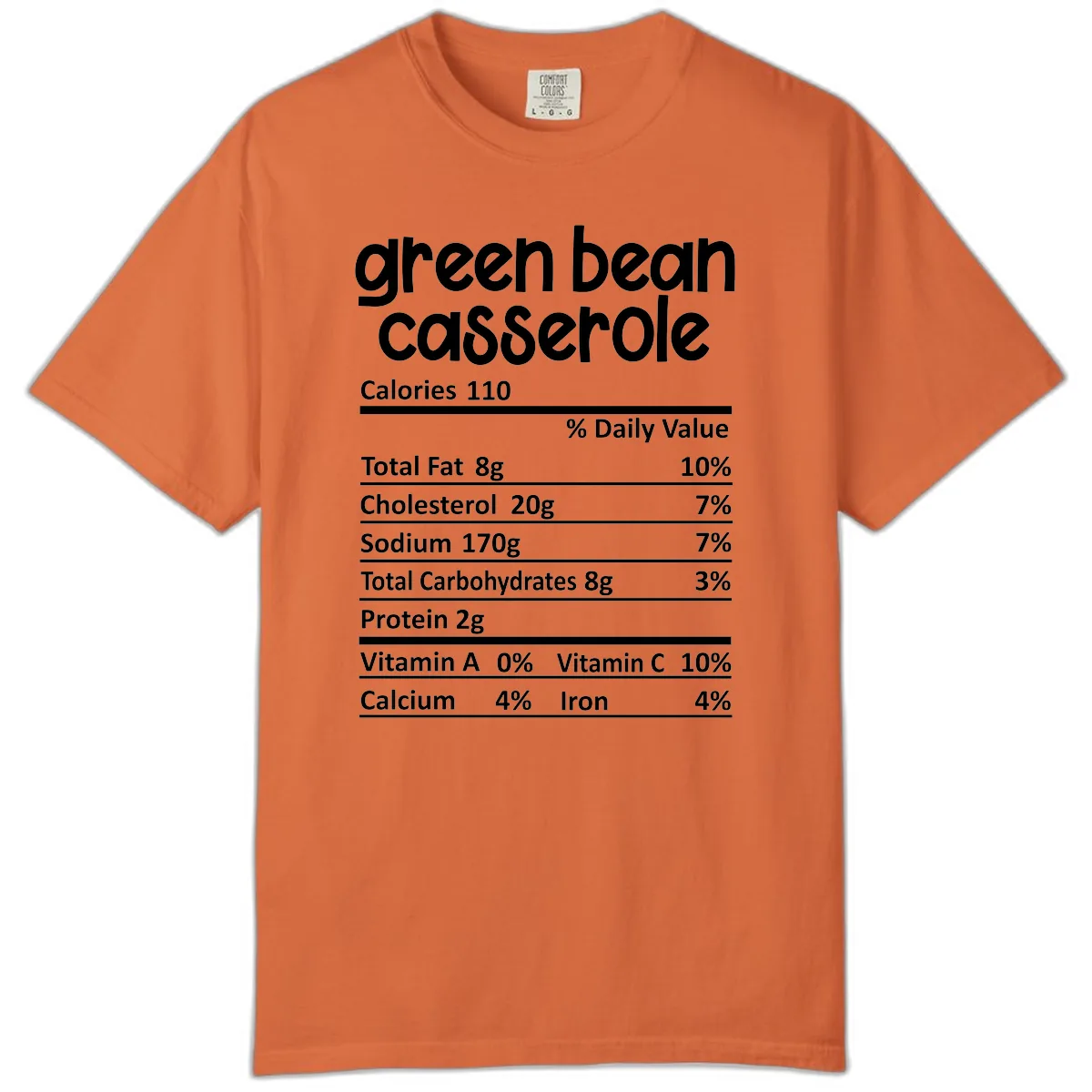 Green Bean Casserole Nutrition Label Comfort Color in Burnt Orange