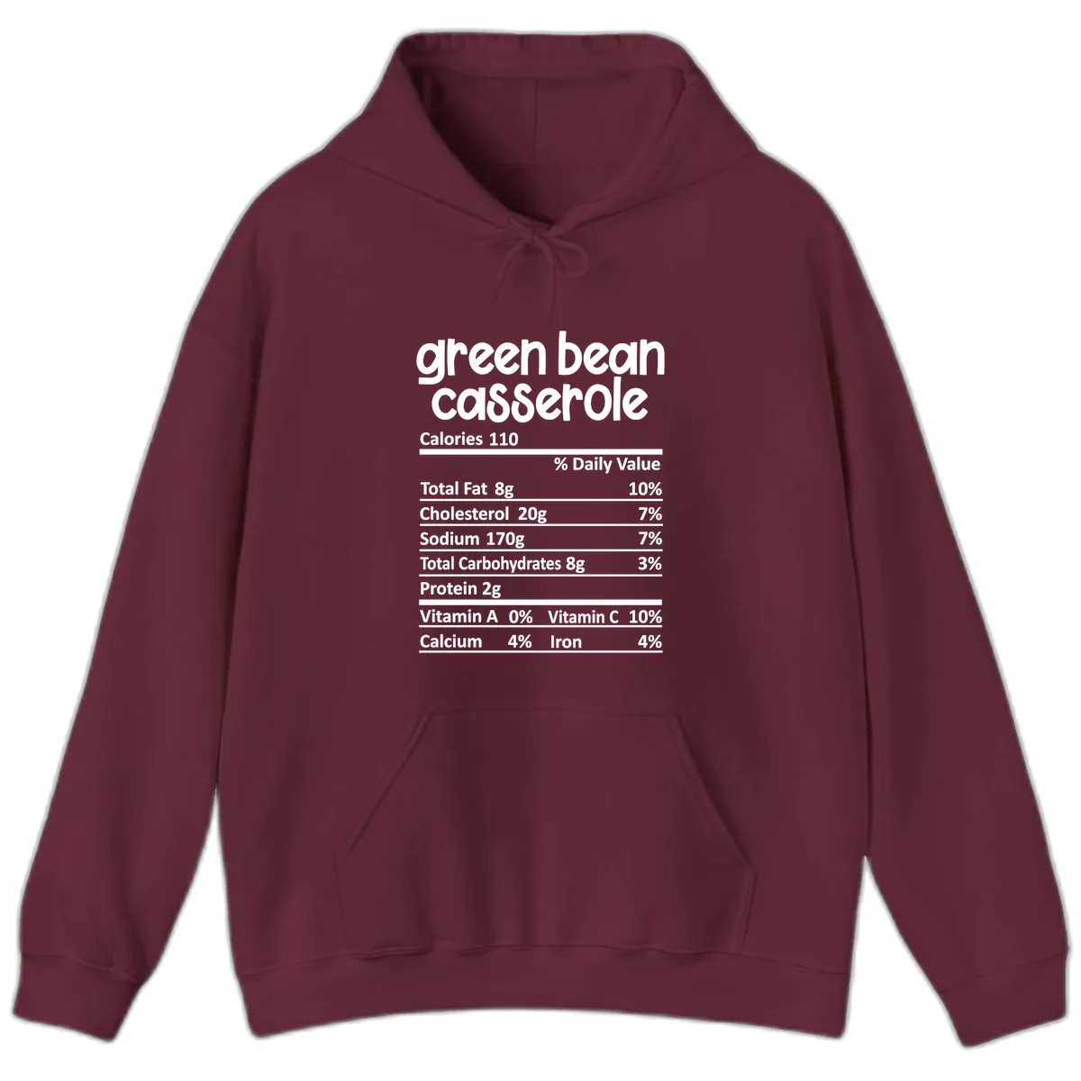 Green Bean Casserole Nutrition Label Hoodie in Maroon