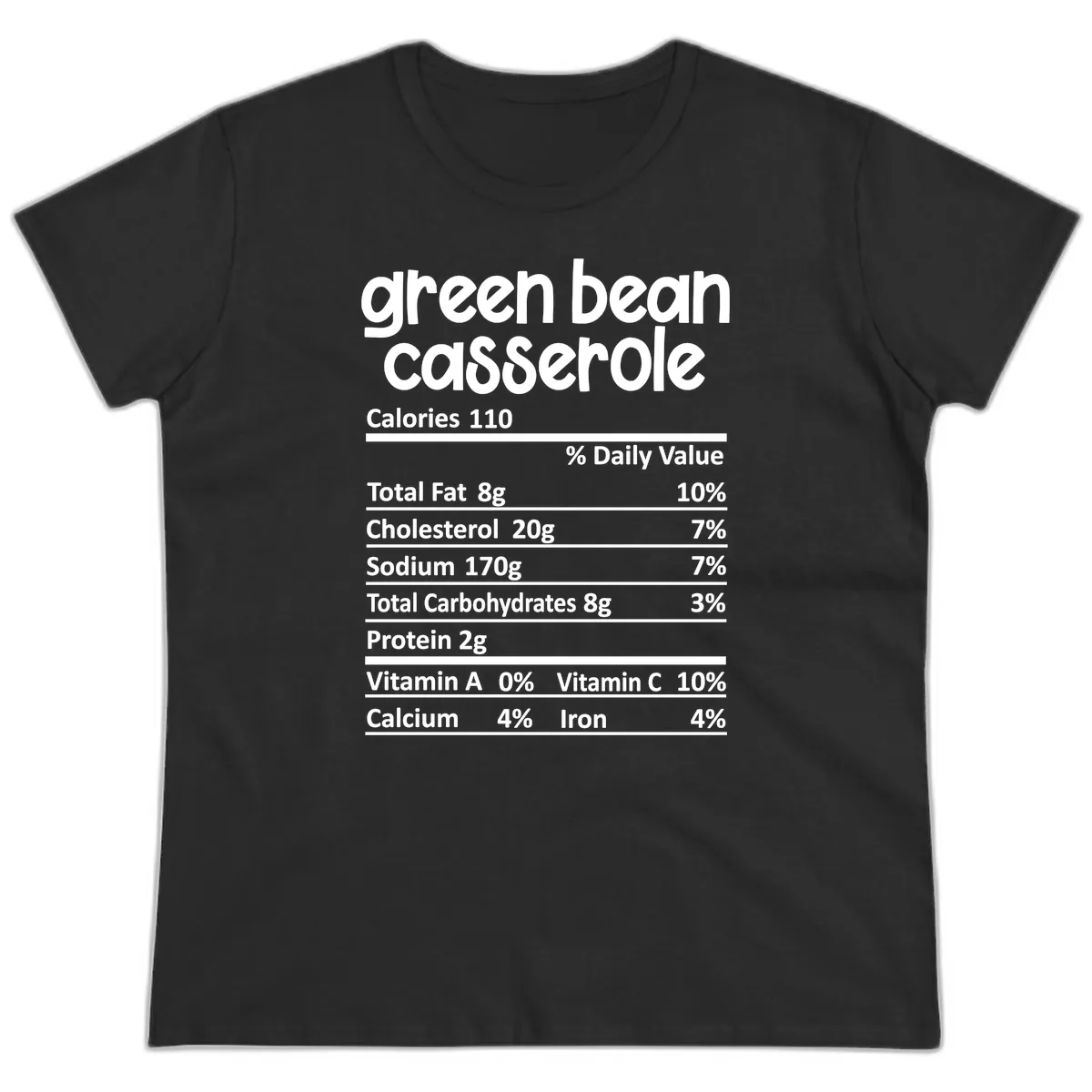 Green Bean Casserole Nutrition Label Ladies Tee in Black
