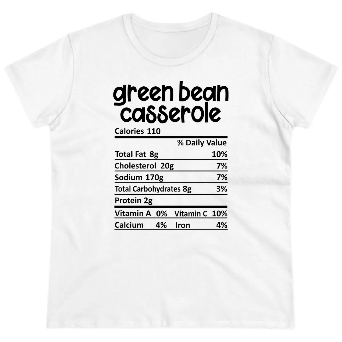 Green Bean Casserole Nutrition Label Ladies Tee in White