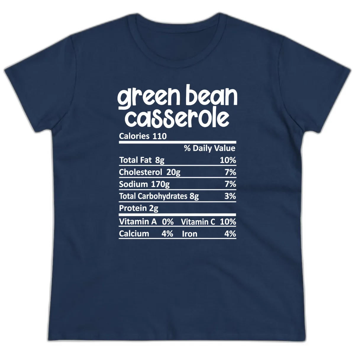 Green Bean Casserole Nutrition Label Ladies Tee in Navy