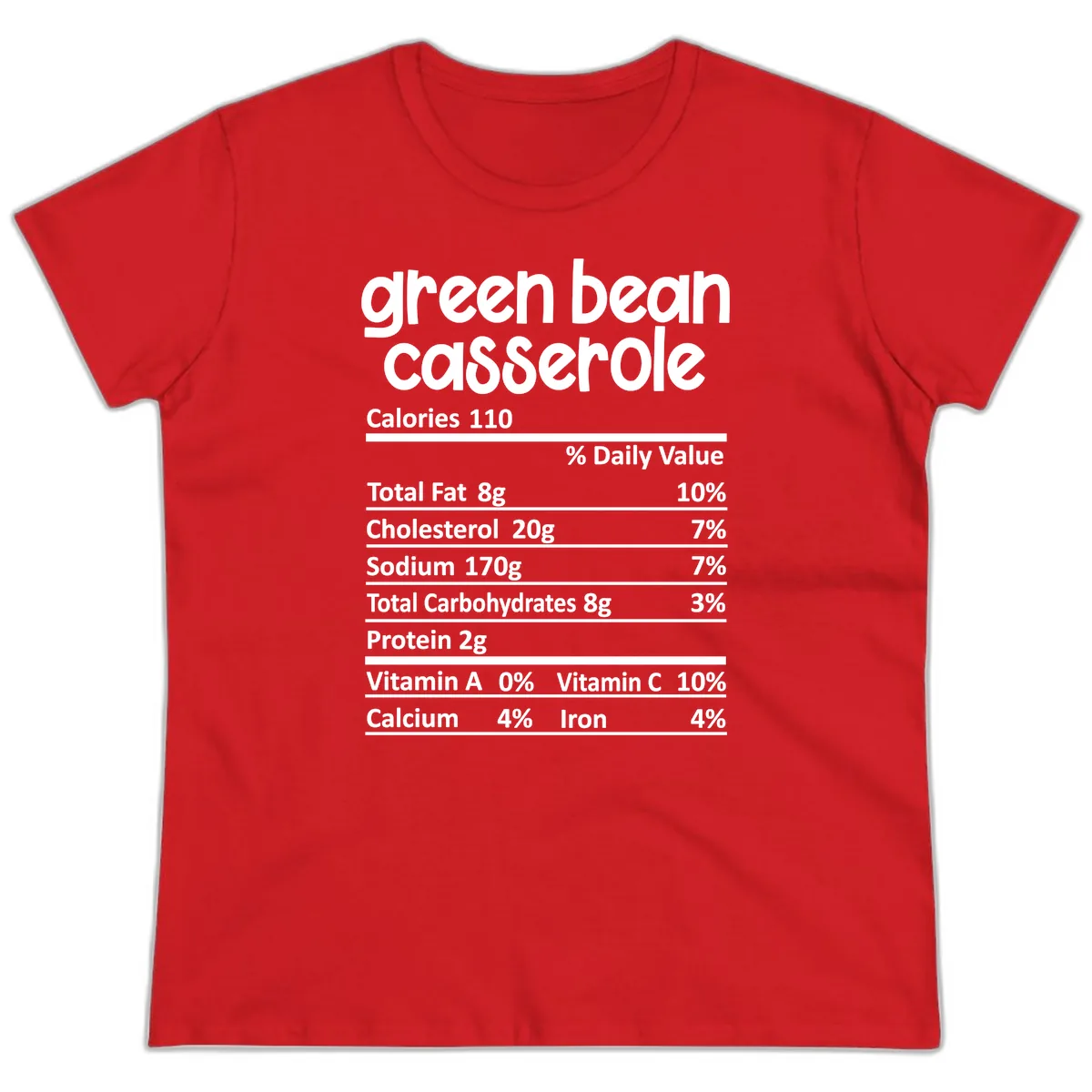 Green Bean Casserole Nutrition Label Ladies Tee in Red