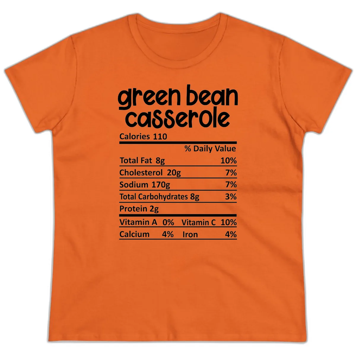 Green Bean Casserole Nutrition Label Ladies Tee in Orange