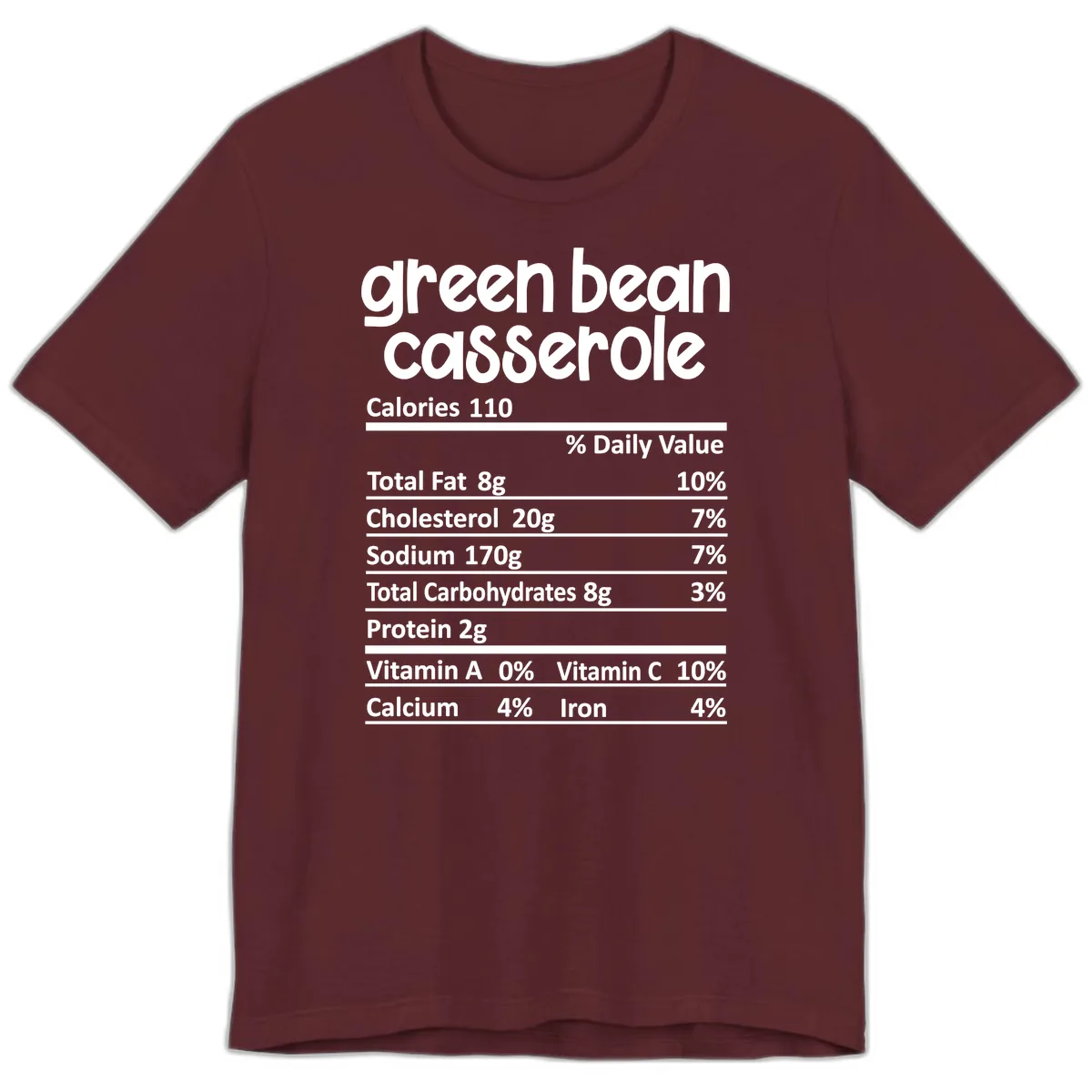 Green Bean Casserole Nutrition Label Premium T-Shirt in Maroon