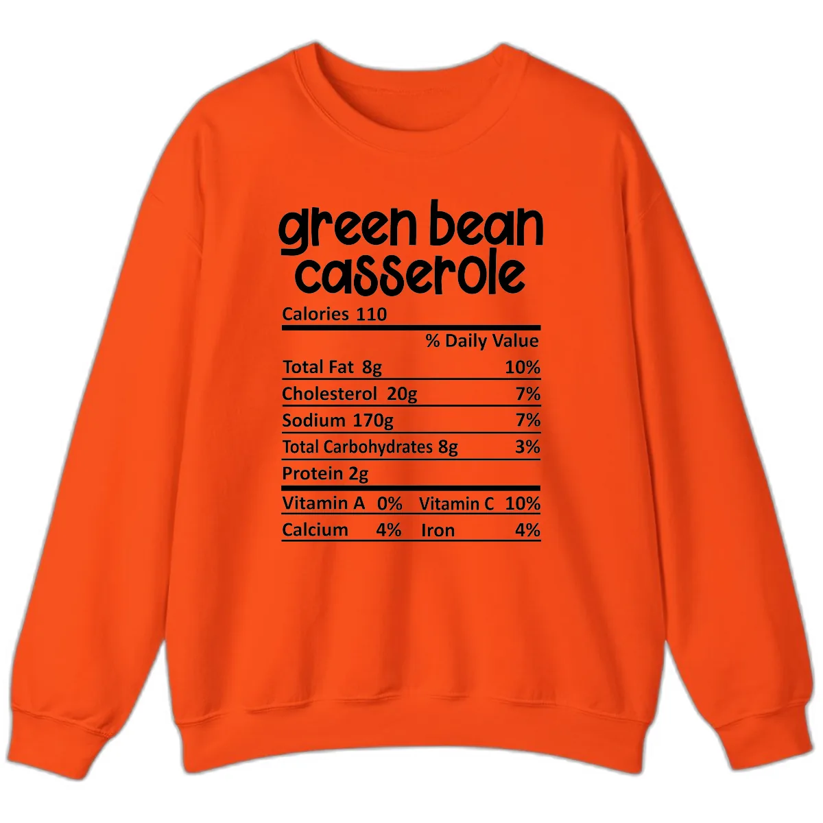 Green Bean Casserole Nutrition Label Sweatshirt in Orange