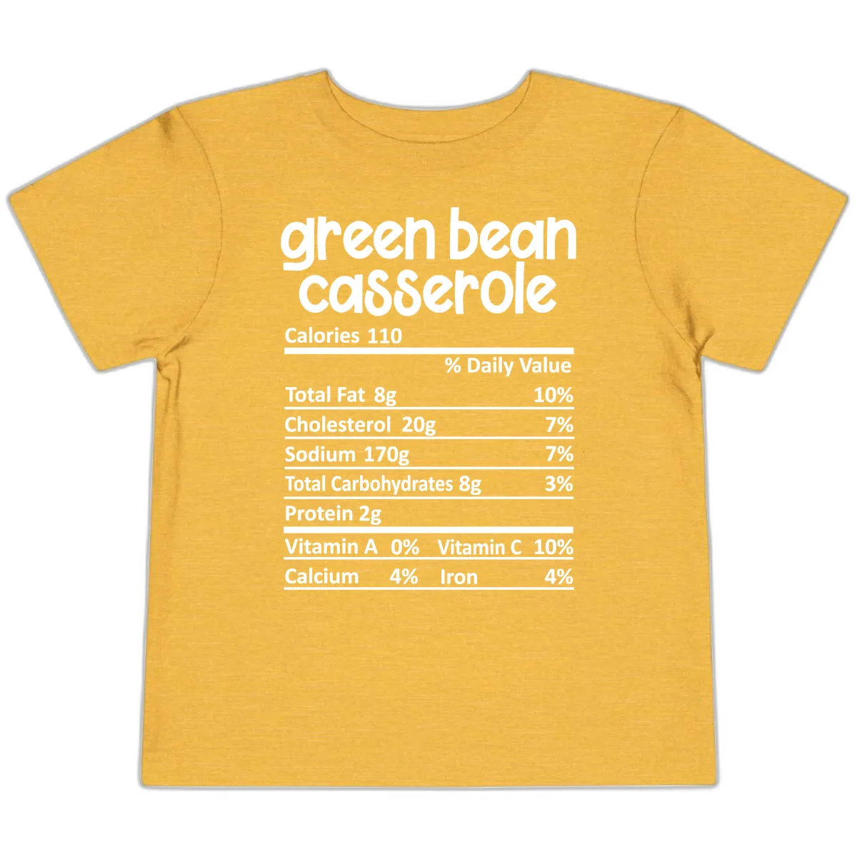 Green Bean Casserole Nutrition Label Toddler T-Shirt in Heather Yellow Gold