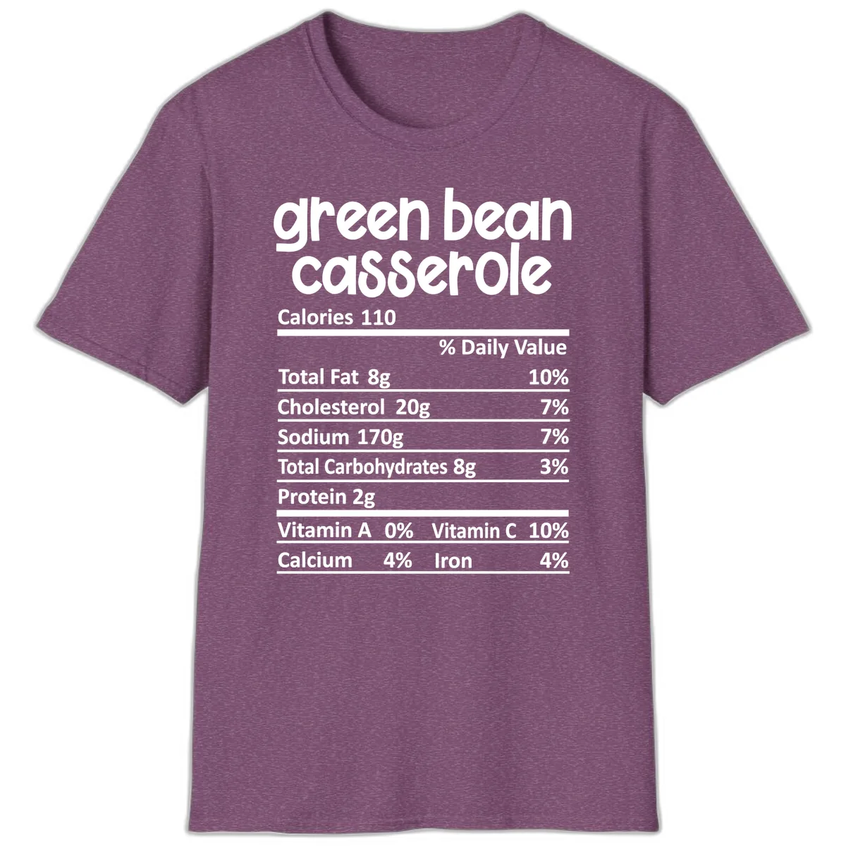 Green Bean Casserole Nutrition Label T-Shirt in Heather Maroon