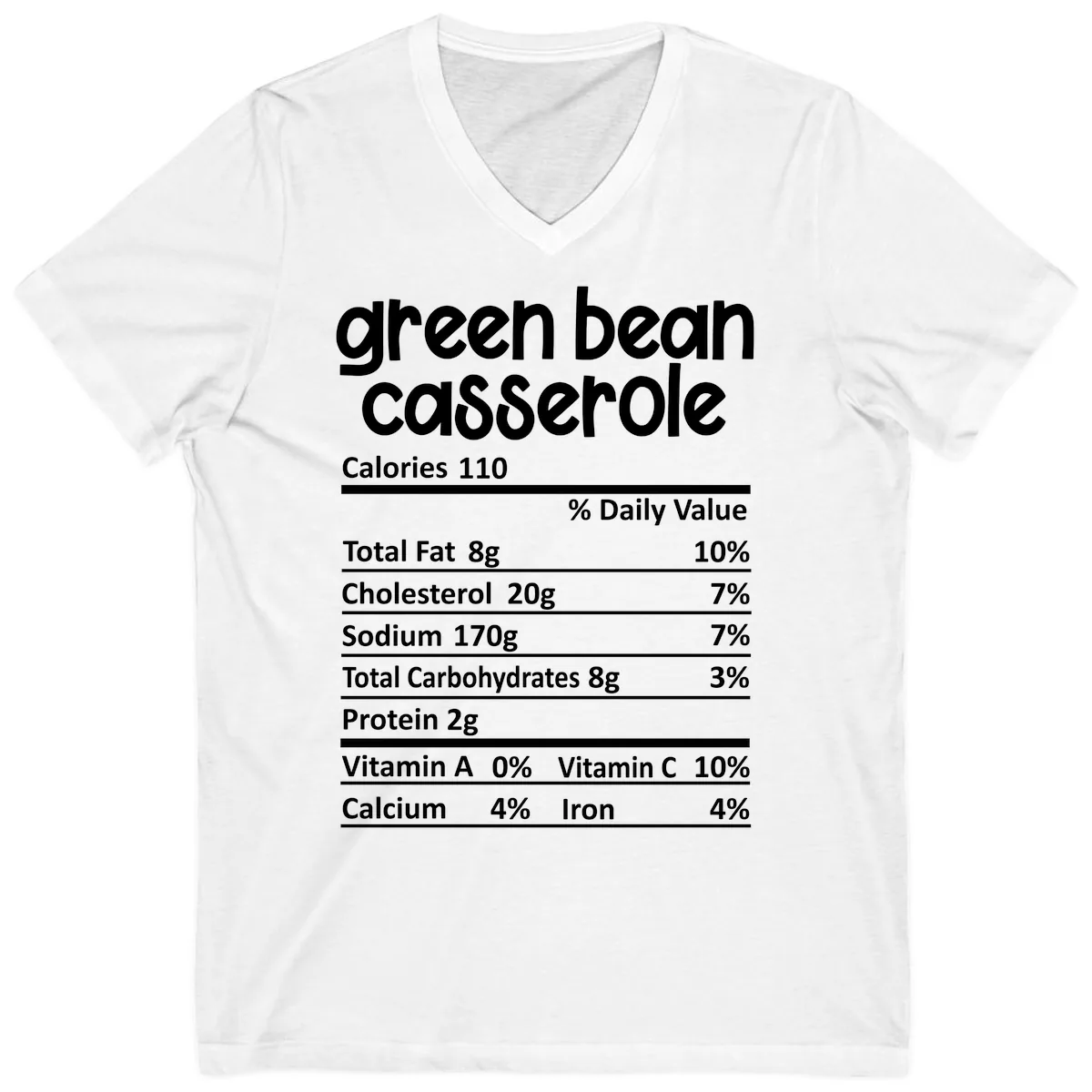 Green Bean Casserole Nutrition Label V-Neck in White