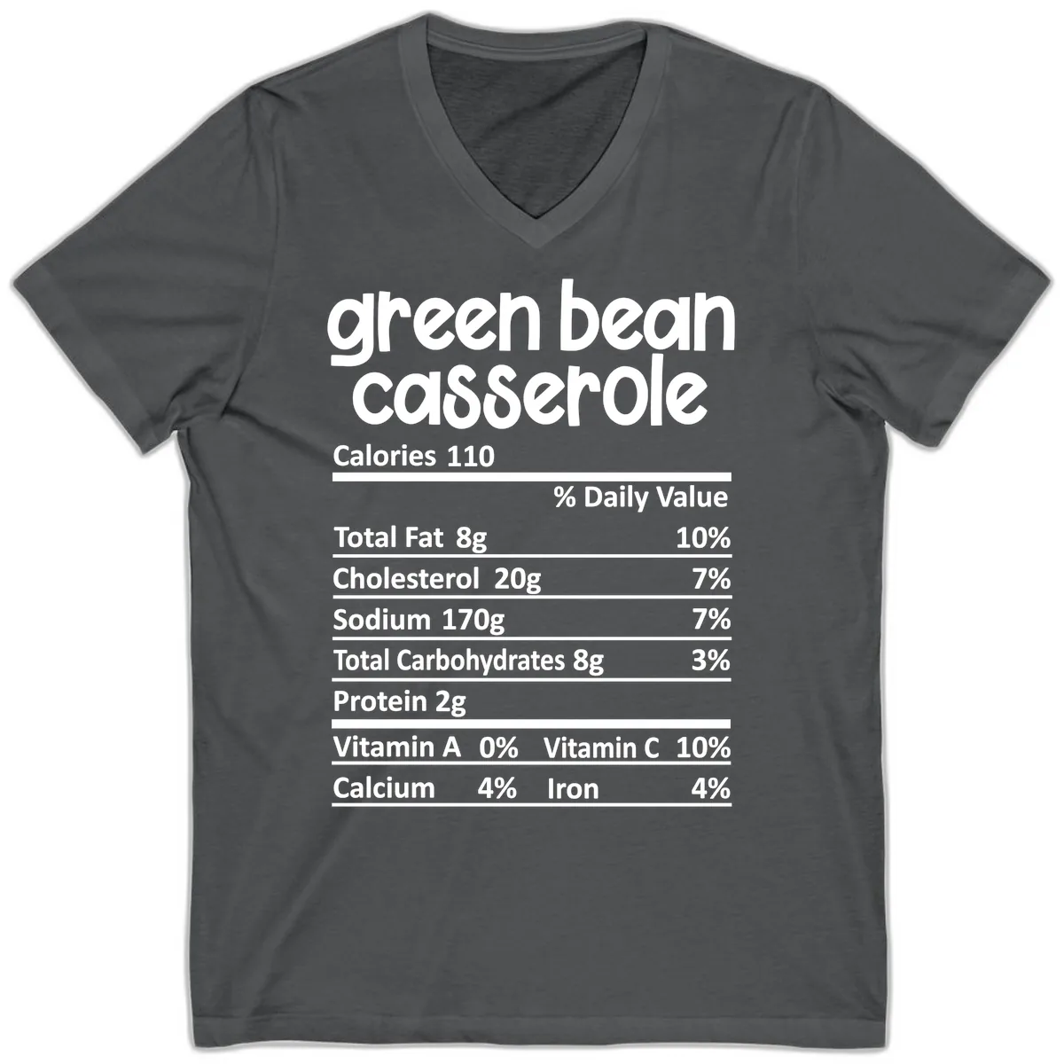 Green Bean Casserole Nutrition Label V-Neck in Asphalt