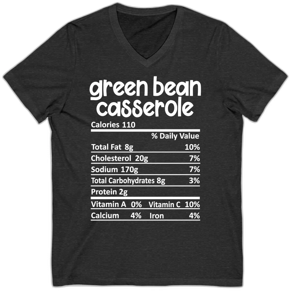 Green Bean Casserole Nutrition Label V-Neck in Dark Grey Heather