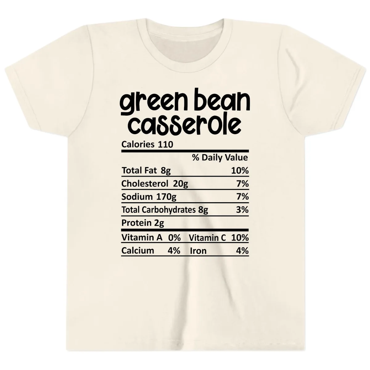 Green Bean Casserole Nutrition Label Youth T-Shirt in Natural