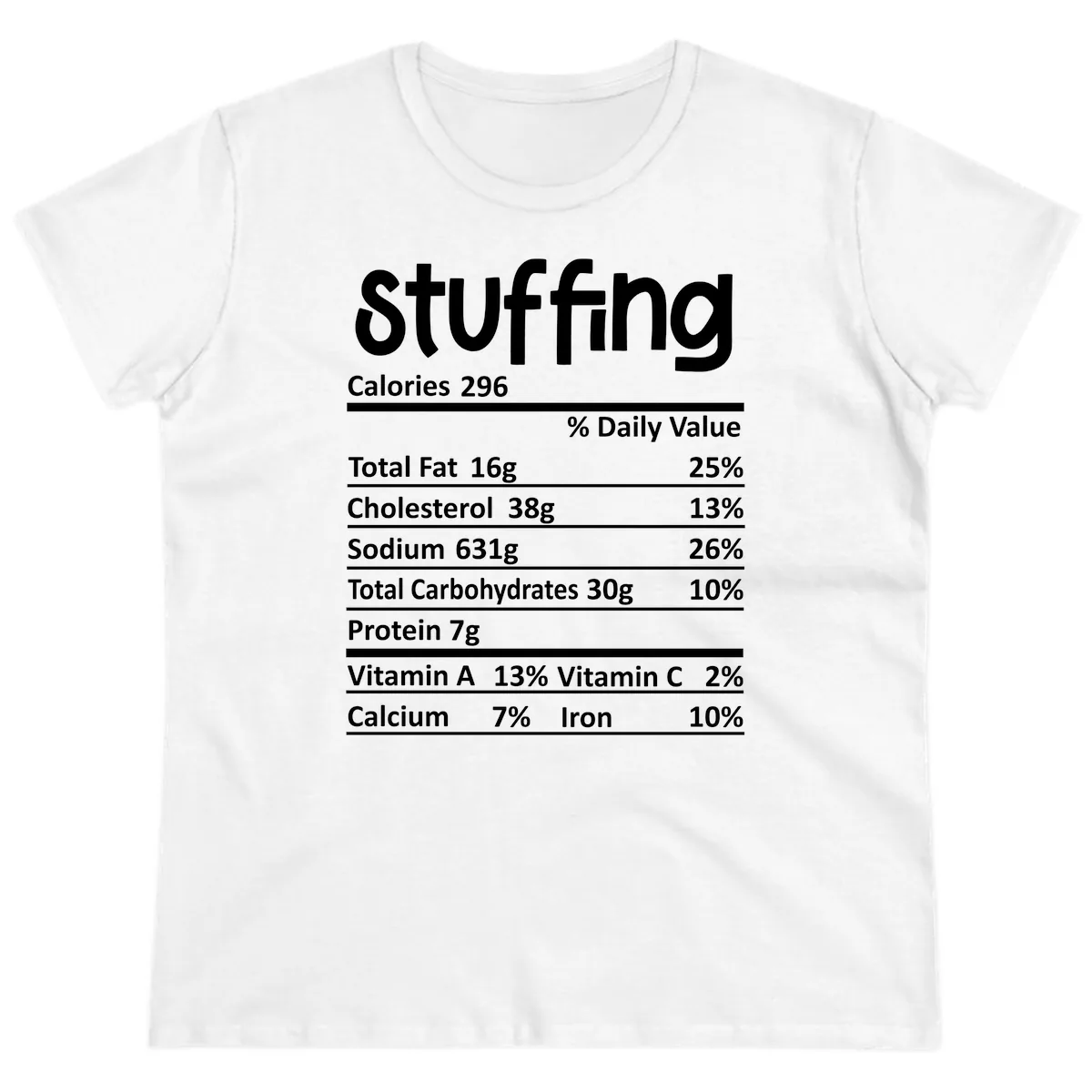 Stuffing Nutrition Facts Ladies Tee in White