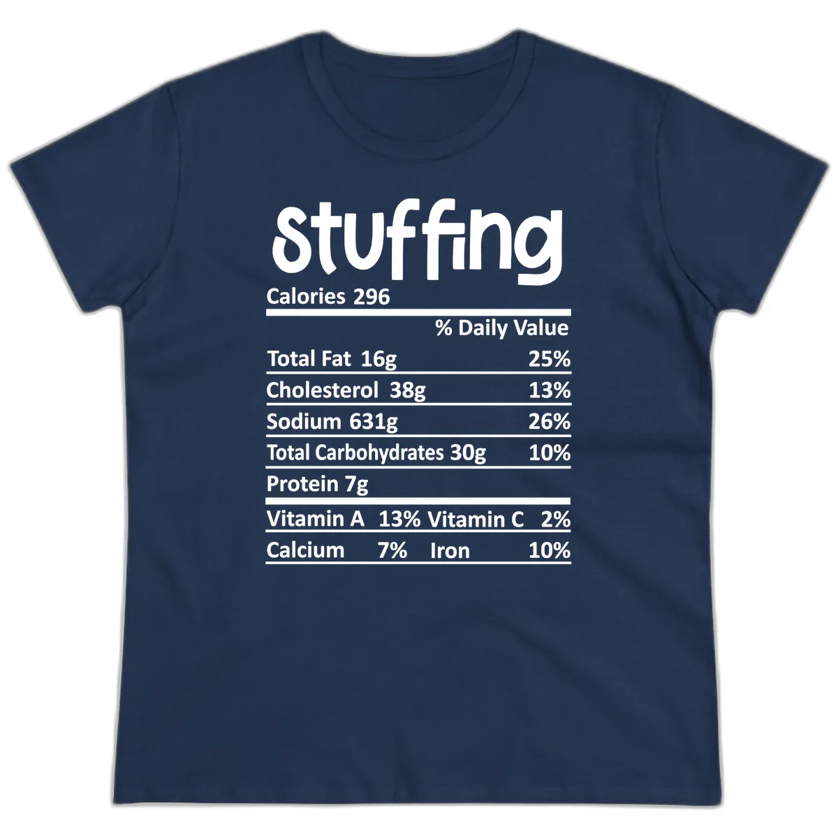 Stuffing Nutrition Facts Ladies Tee in Navy