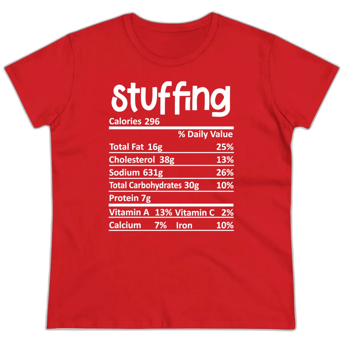 Stuffing Nutrition Facts Ladies Tee in Red