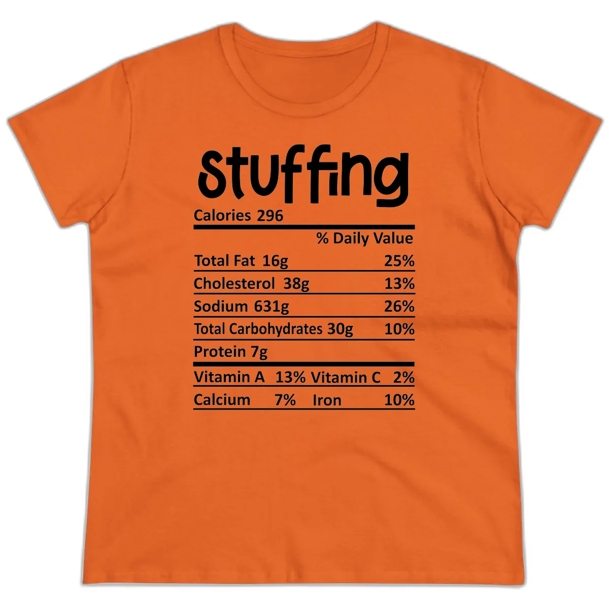 Stuffing Nutrition Facts Ladies Tee in Orange