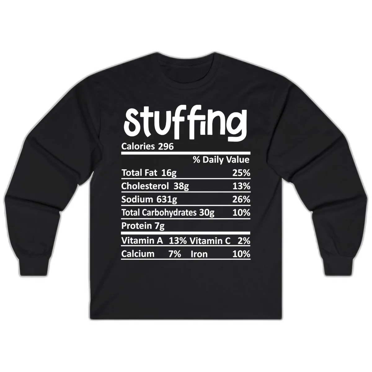 Stuffing Nutrition Facts Long Sleeve in Black