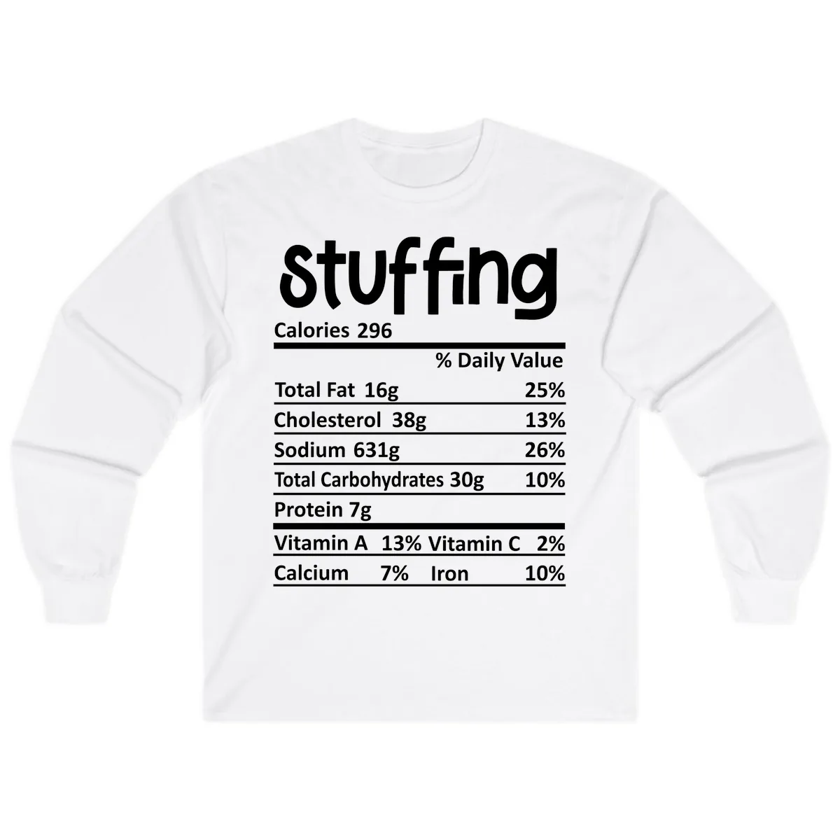 Stuffing Nutrition Facts Long Sleeve in White