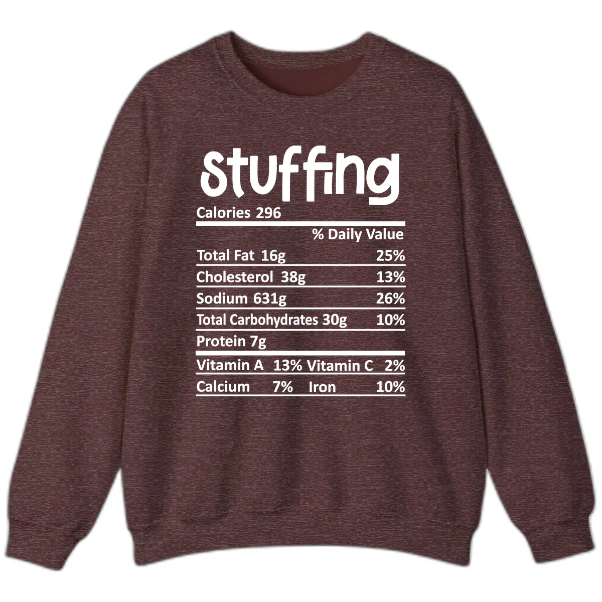 Stuffing Nutrition Facts Sweatshirt in Heather Sport Dark Maroon