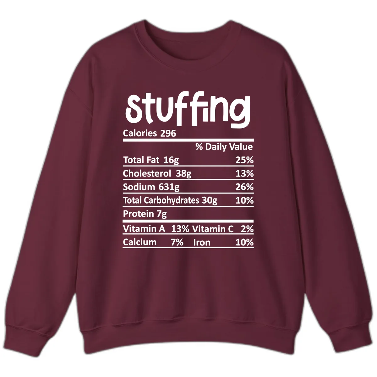Stuffing Nutrition Facts Sweatshirt in Maroon