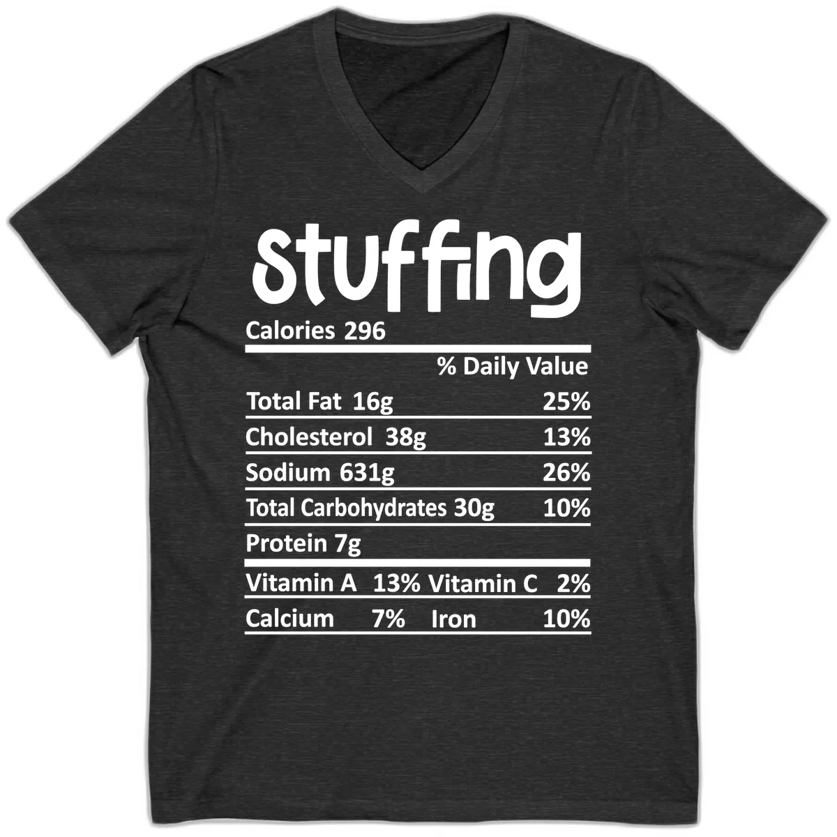 Stuffing Nutrition Facts V-Neck in Dark Grey Heather