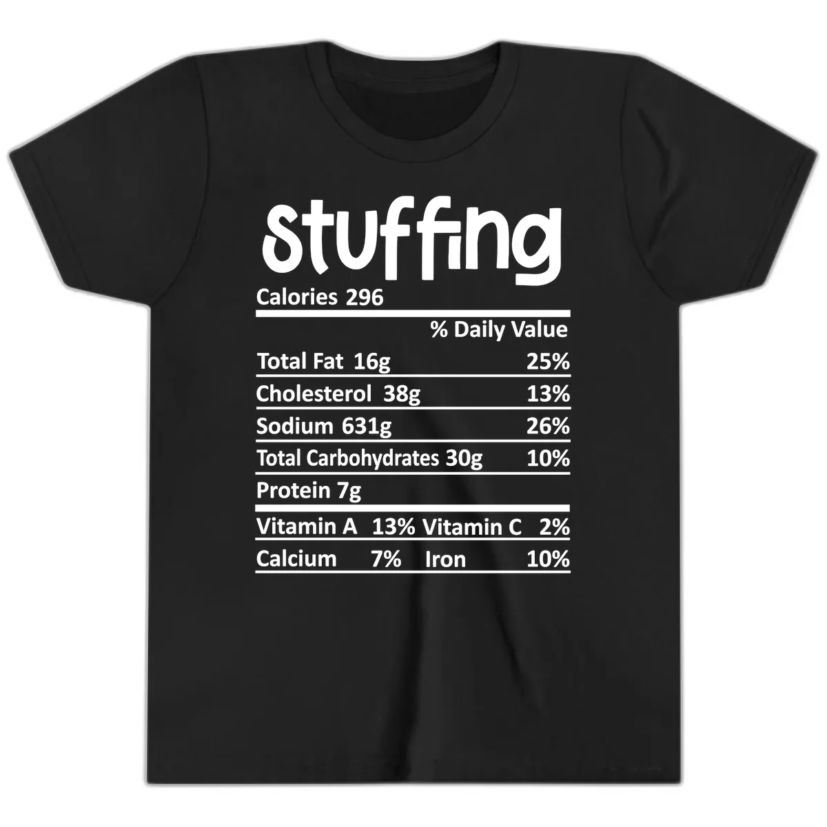Stuffing Nutrition Facts Youth T-Shirt in Black