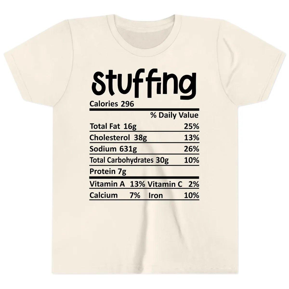 Stuffing Nutrition Facts Youth T-Shirt in Natural