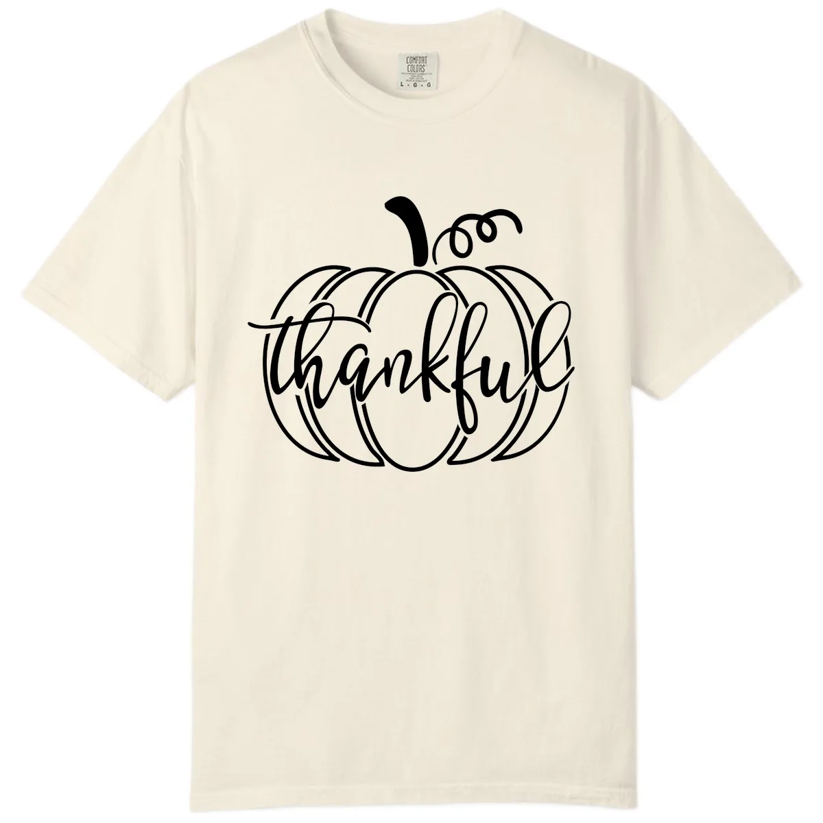 Pumpkin Thankful Script Design Comfort Color in Ivory