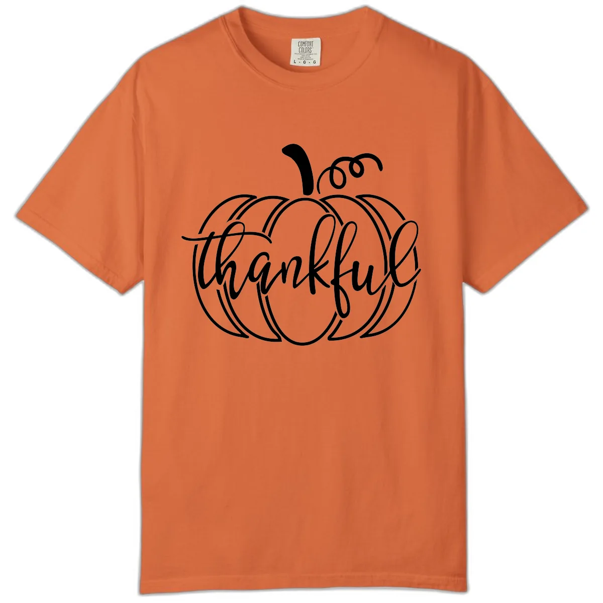 Pumpkin Thankful Script Design Comfort Color in Burnt Orange
