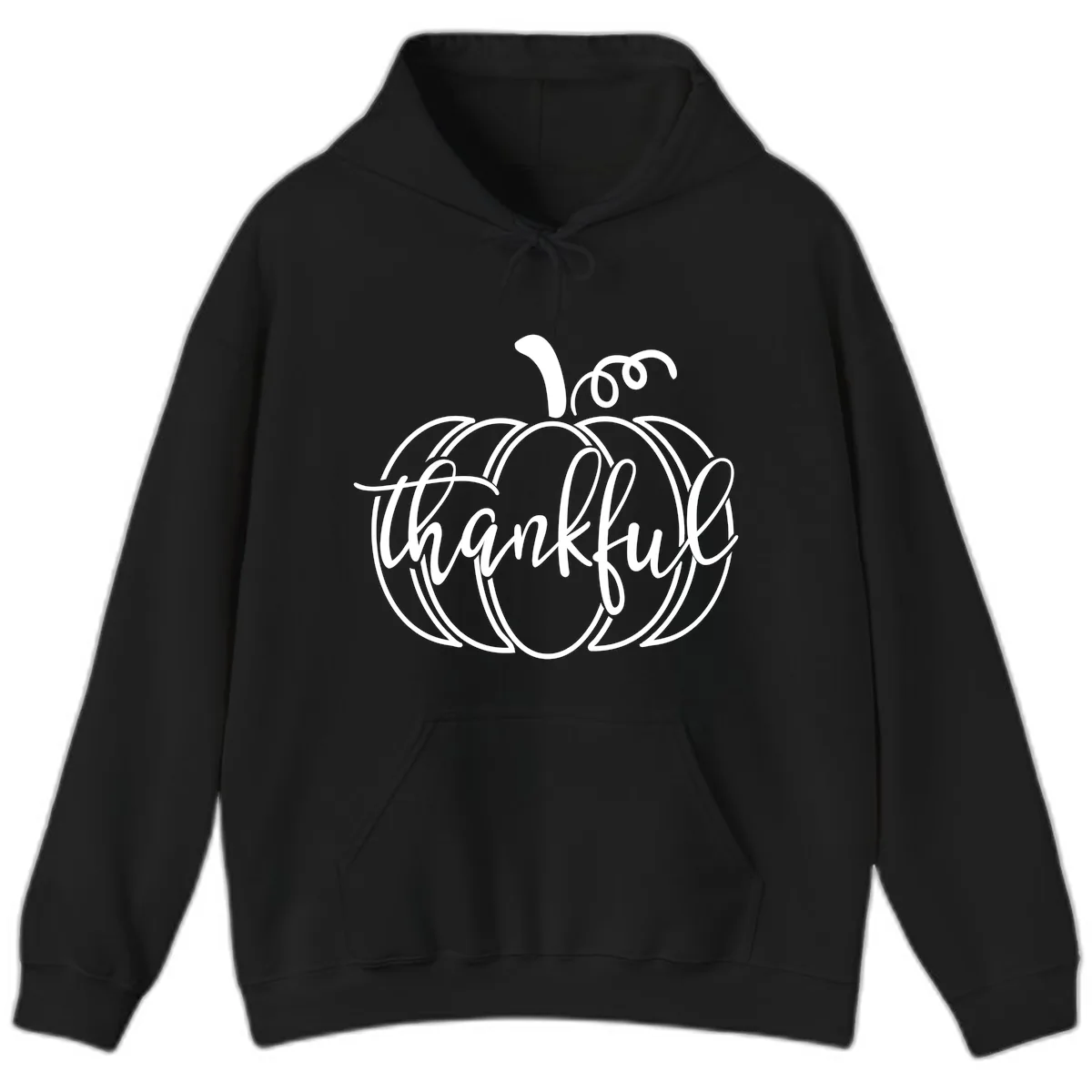 Pumpkin Thankful Script Design Hoodie in Black