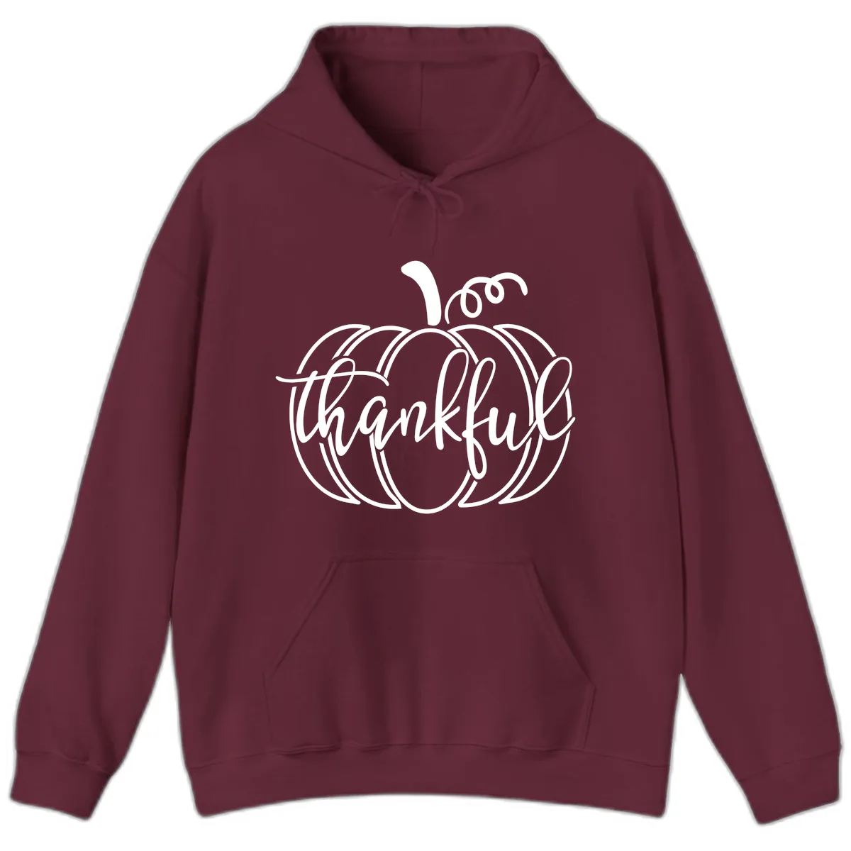 Pumpkin Thankful Script Design Hoodie in Maroon