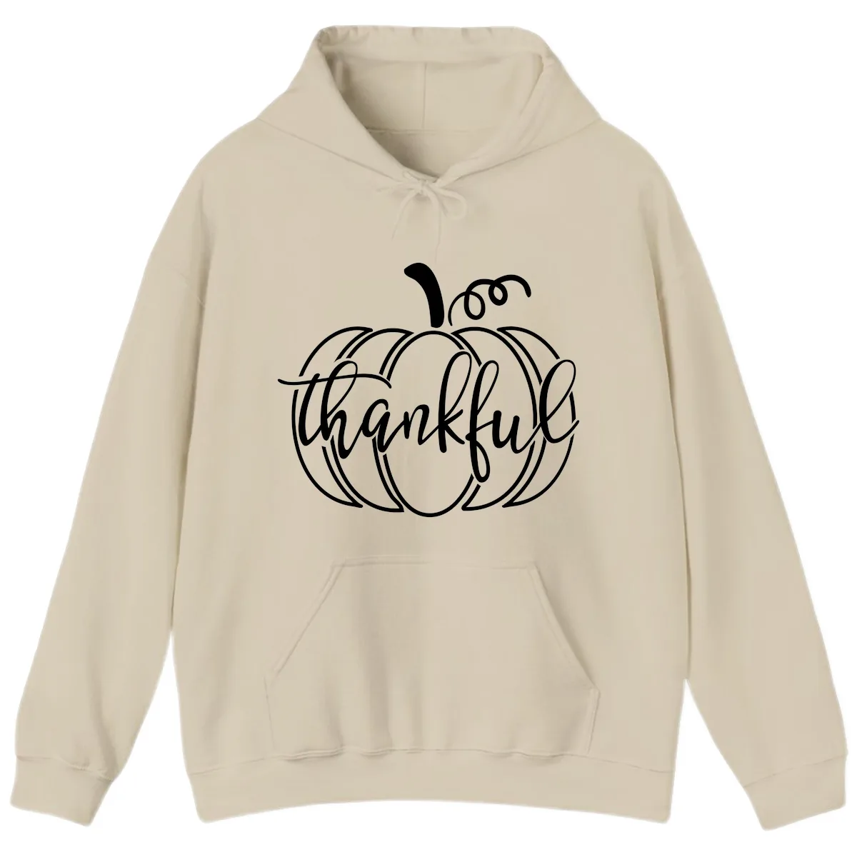 Pumpkin Thankful Script Design Hoodie in Sand